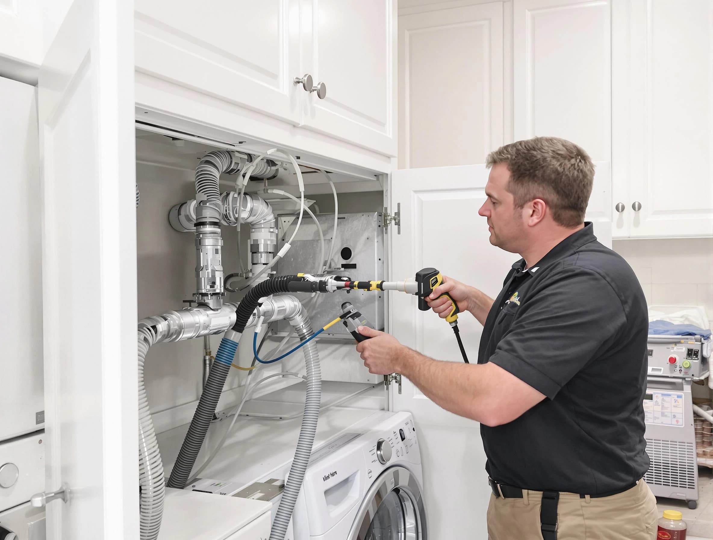 Upper St. Clair Dryer Vent Cleaning professional removing severe blockage from a clogged dryer vent in Upper St. Clair