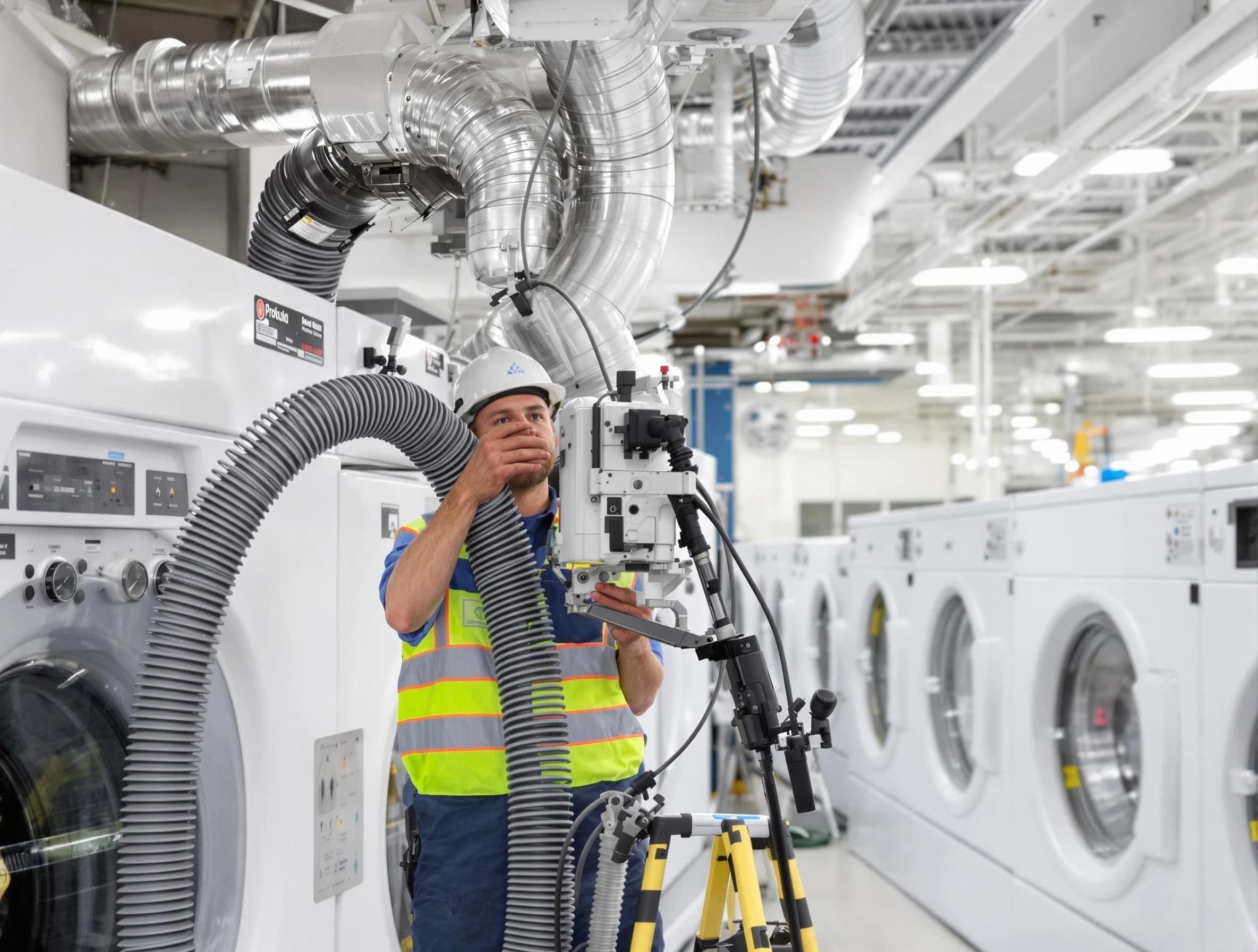 Upper St. Clair Dryer Vent Cleaning team performing commercial-grade dryer vent cleaning at a business facility in Upper St. Clair