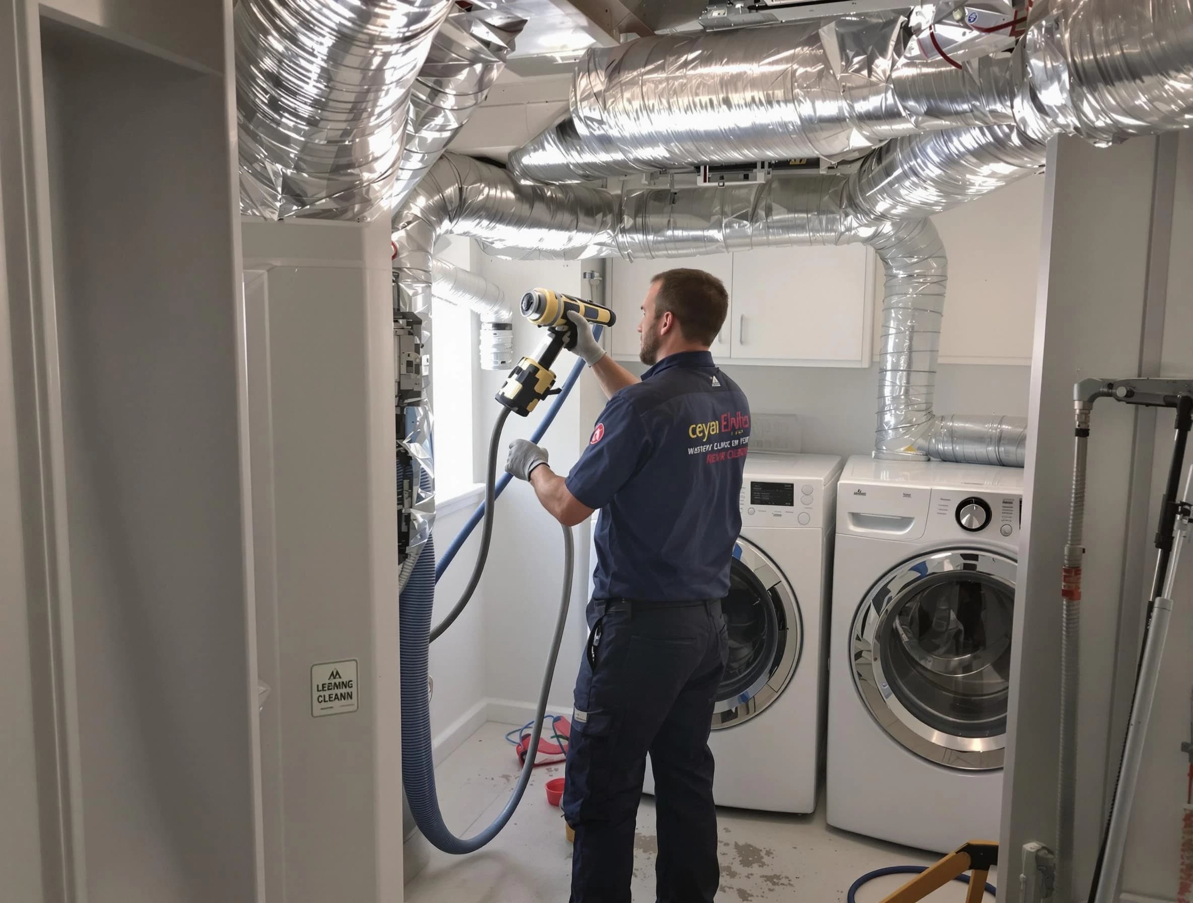 Upper St. Clair Dryer Vent Cleaning specialist using advanced equipment for thorough duct cleaning in Upper St. Clair